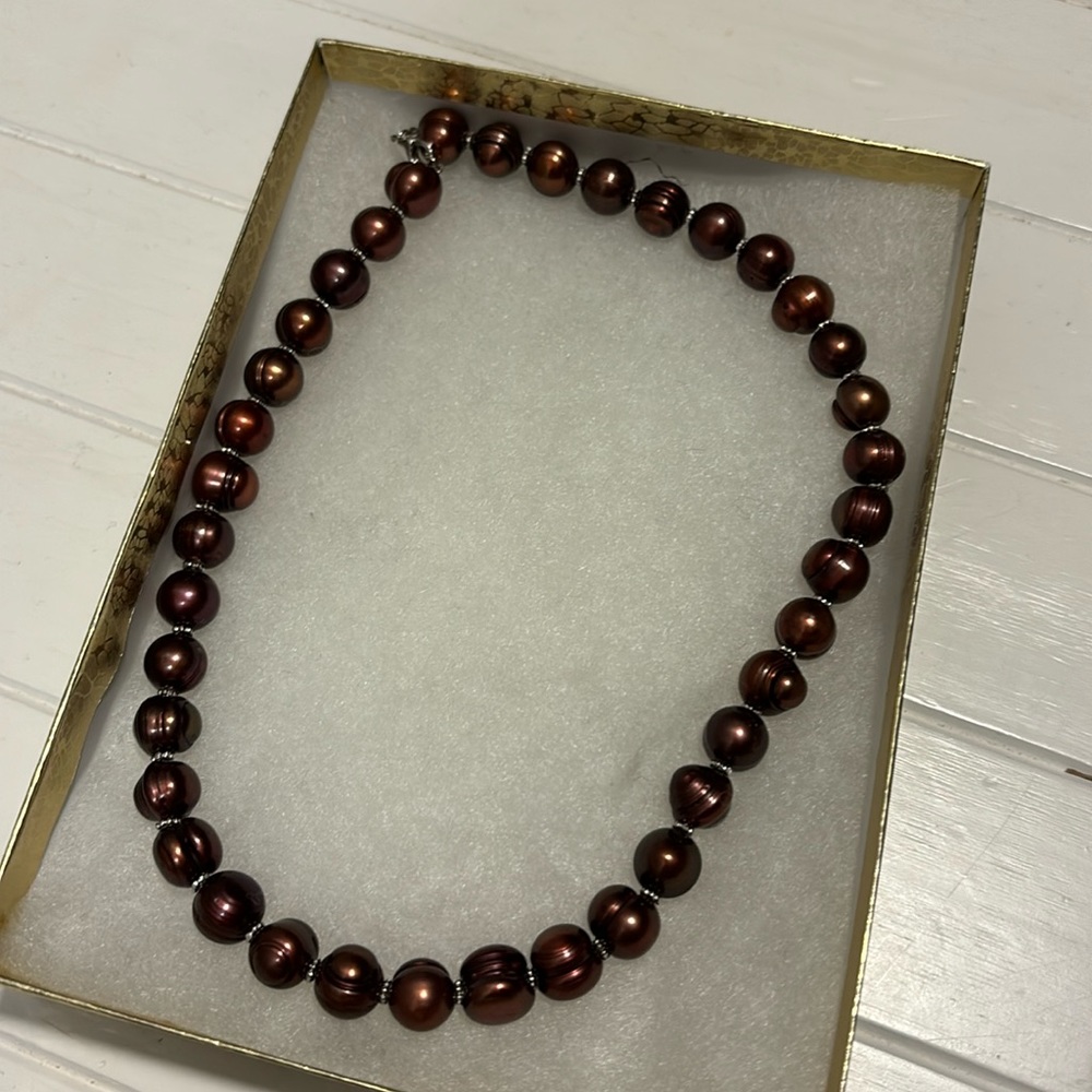 Chocolate pearl and sterling necklace